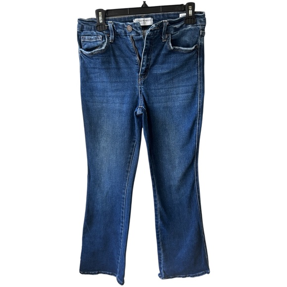 Flying Monkey High Rise Bootcut Jeans Women’s Size 29 Dark Wash Distressed Hem - Picture 1 of 8